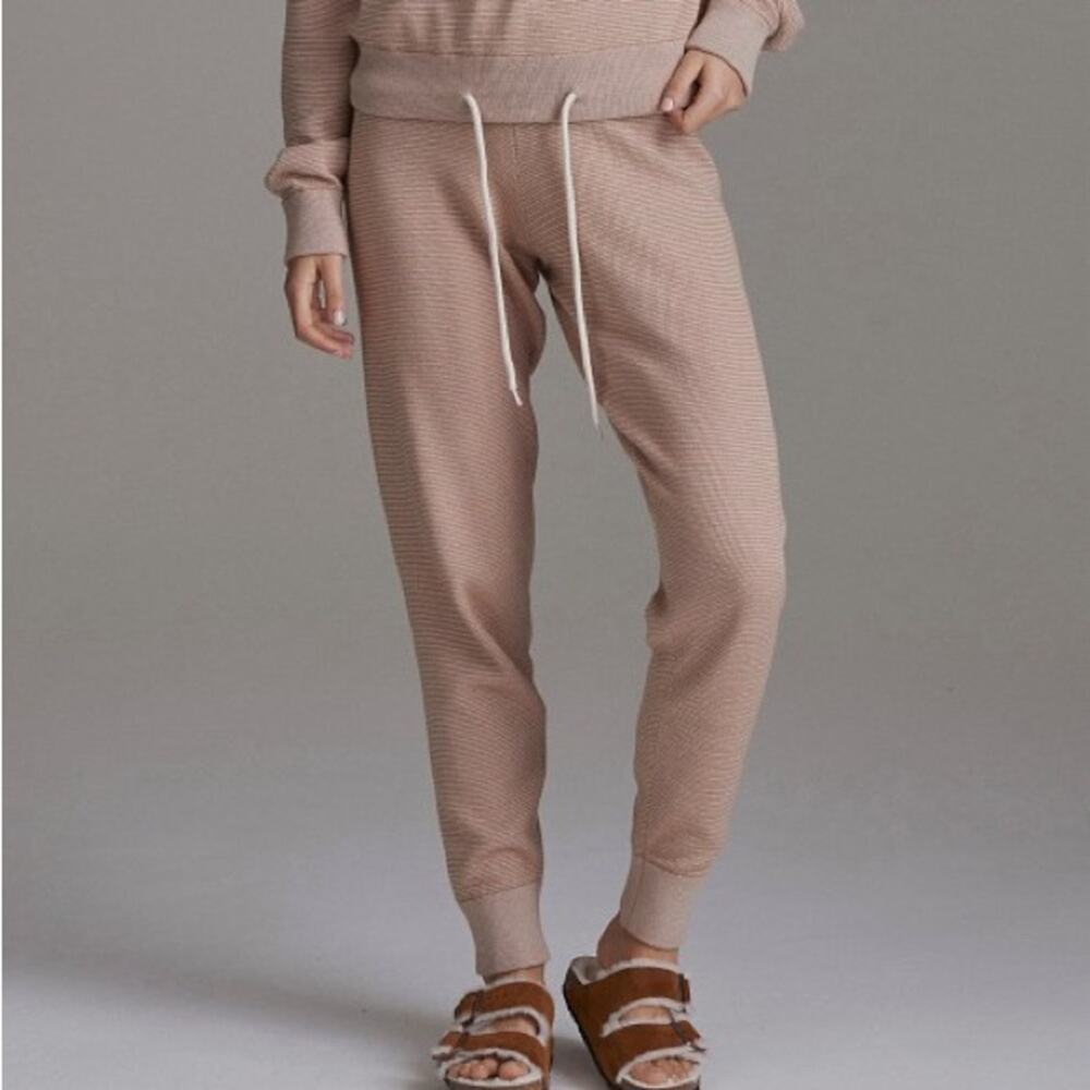 Varley Alice Sweat Pant Drawstring Joggers Praline Stripe Knit Size XS